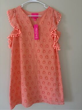 NWT Lilly Pulitzer Astara Dress Peach Flamingo Lilly Palm Tree Eyelet Size XS